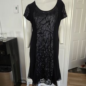 Picadelly Black Short-Sleeve Patterned Women's Dress